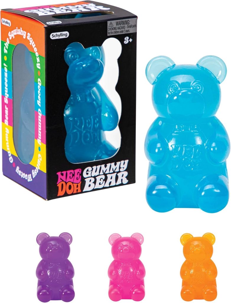 Schylling NeeDoh Gummy Bear - Sensory Fidget Toy with Jelly-Like Filling - 3.5″ Tall - Colors May Vary (Pack of 1)